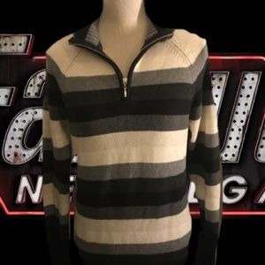 Jeanne Pierre - Chic Zip up Collar Striped Sweater